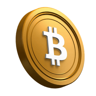 Elemento visual con una moneda Bitcoin BTC en ángulo ubicada en la sección principal