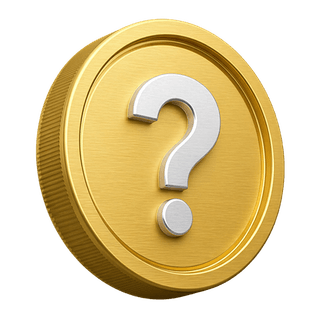 Elemento decorativo en la página de preguntas frecuentes: moneda de oro en 3D con un signo de interrogación